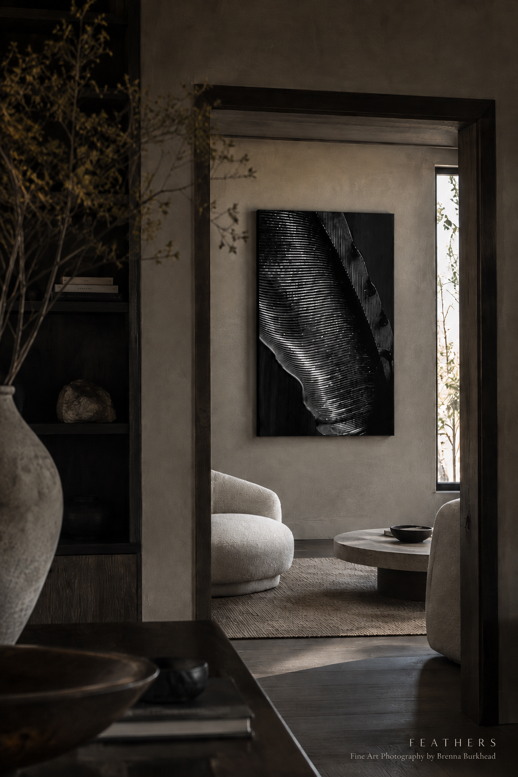 ELEGANCE – Minimalist Black and White Feather Wall Art