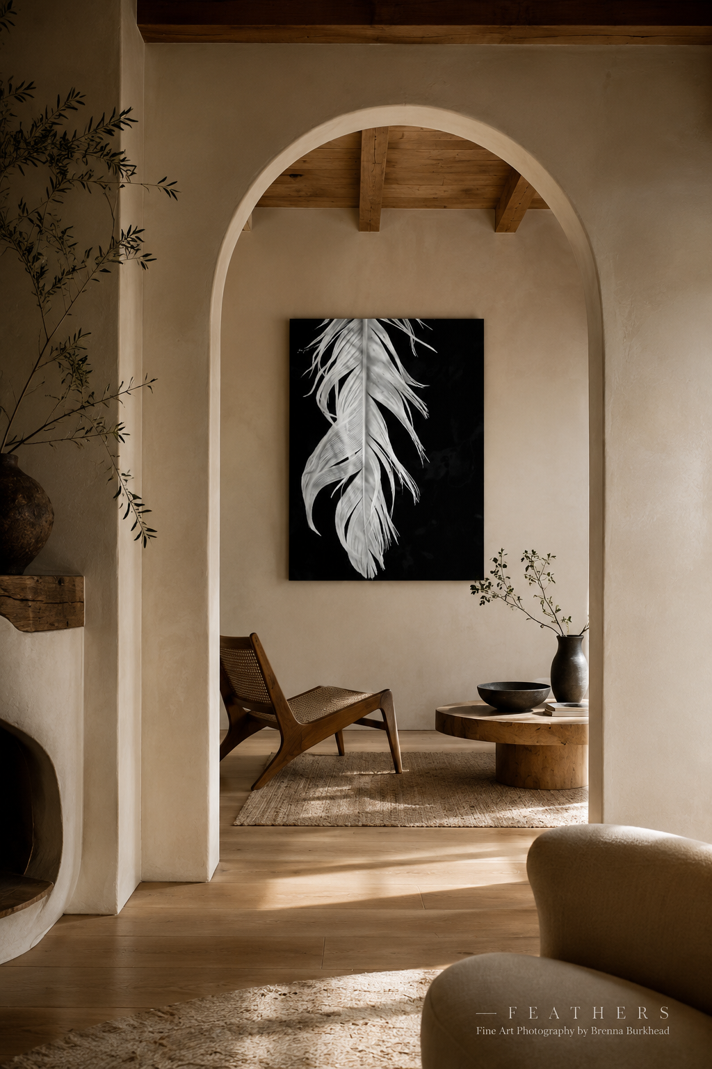 FLOW– Minimalist Black and White Feather Wall Art
