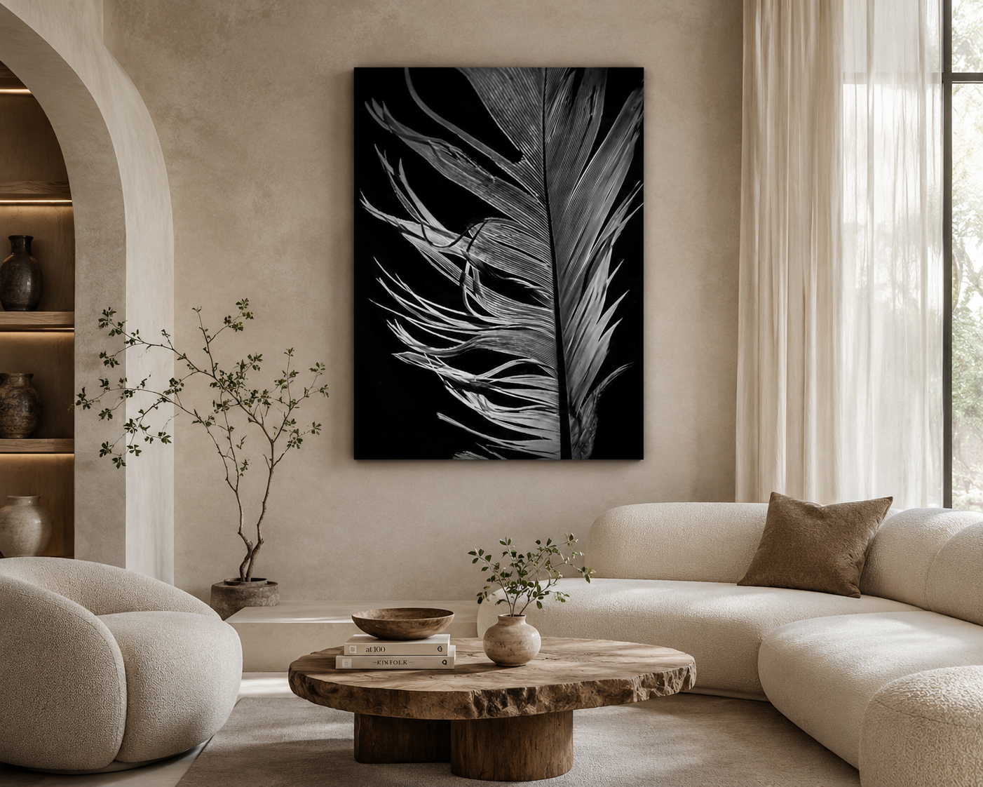 RESILIENCE– Minimalist Black and White Feather Wall Art
