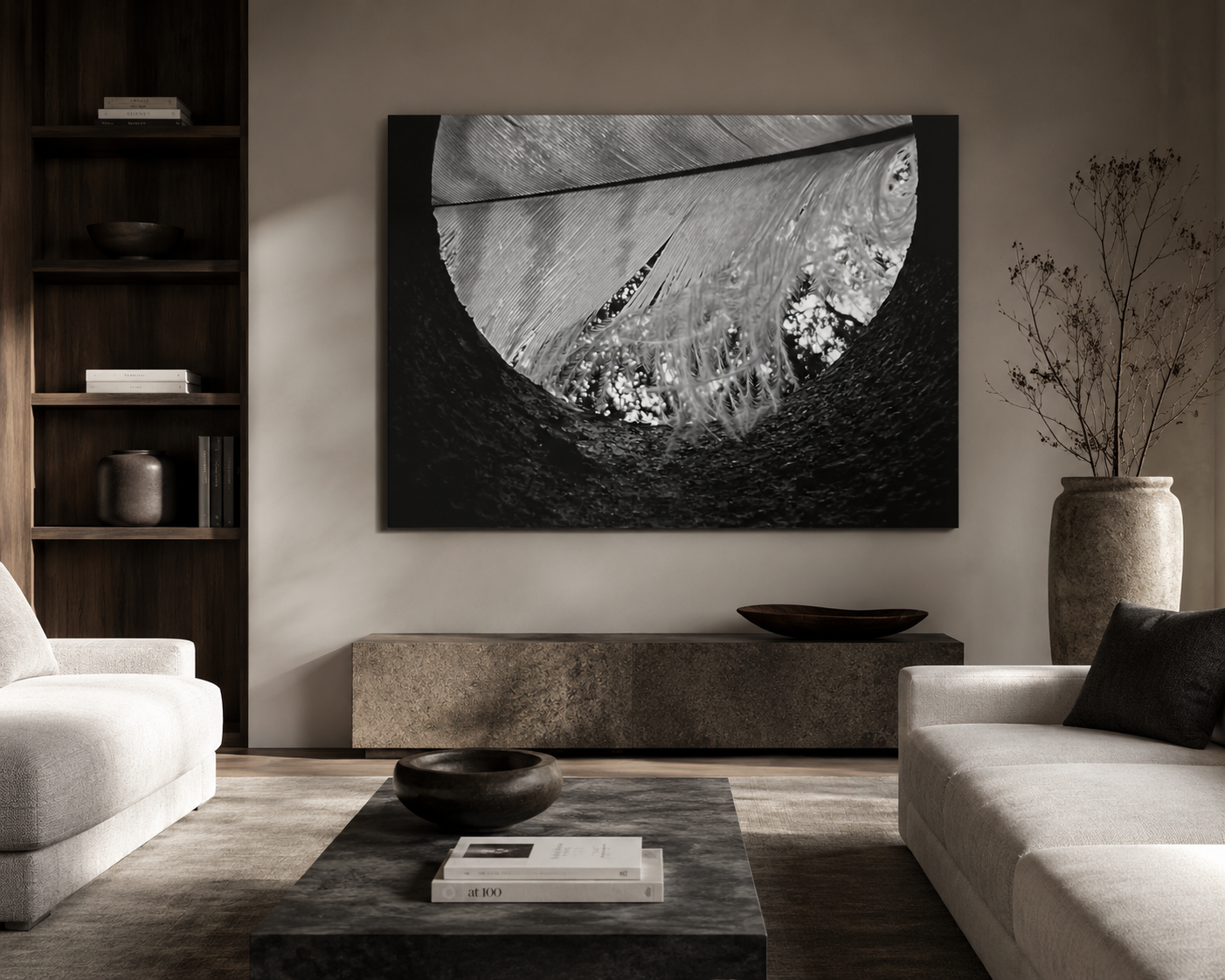 CHANNEL | Moody Neutral Feather Wall Art for Elevated Homes