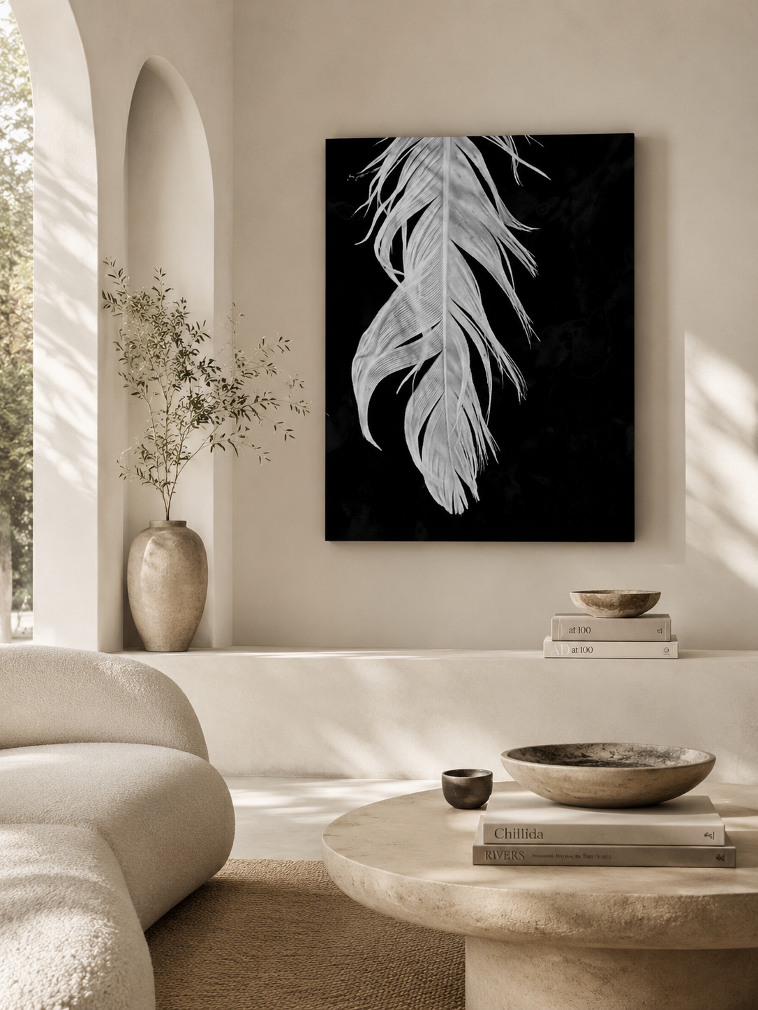 FLOW– Minimalist Black and White Feather Wall Art