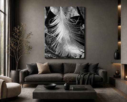 Statement Piece HOPE– Minimalist Black & White Feather Statement Piece 30x40